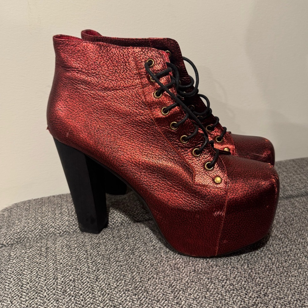 Jeffrey Campbell Lita in Red Metallic Booties
